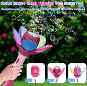 Baghetă Automată pentru Baloane de Săpun Floare Roz cu LED, Funcționare pe Baterii - Img 9