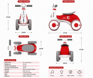 Bicicletă de Echilibru pentru Copii 2-4 Ani cu 4 Roți, Lumini LED și Muzică – Roșu - Img 3