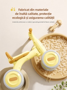 Bicicletă de Echilibru pentru Copii cu Lumini și Muzică, 4 Roți, Galben, 1-4 Ani - Img 4