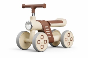 Bicicletă Fără Pedale pentru Copii, 4 Roți, cu Far LED și Design Ergonomic, Ride-On pentru Bebeluși 1-3 Ani, Maro-Crem