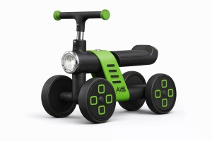 Bicicletă Fără Pedale pentru Copii, 4 Roți, cu Far LED și Design Ergonomic, Ride-On pentru Bebeluși 1-3 Ani, Verde-Negru
