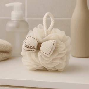 Burete de Baie Exfoliant, din Plasa, Model cu Funda, cu Sistem de Prindere, Nude