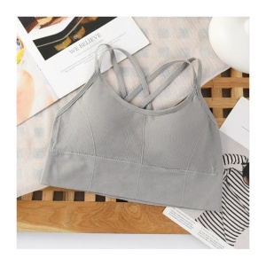 Bustiera pentru Sala, cu Bretele si Spate Gol, Fara Cusaturi, Model Push Up, Marime Universala, Gri