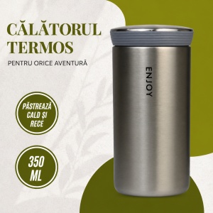 Cana pentru Cafea si Ceai, Model Enjoy, Otel Inoxidabi, Gri Metalizat, 350 ml - Img 4