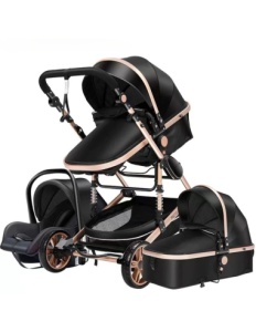 Carucior 3 in 1, dubla suspensie, scoica si landou detasabile,739, Negru Gold