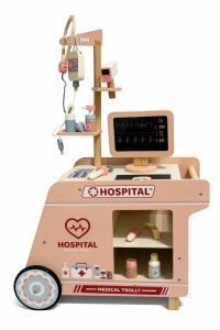 Cărucior Medical din Lemn pentru Copii, Set doctor de jucărie, joc de rol educativ, Roz, 2ani+ - Img 2