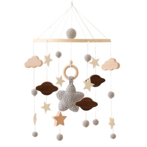 Carusel Patut Bebelusi, Lemn si Bumbac, Crosetate, Mobil, Multicolor, Steluta Gri