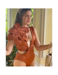 Costum de Baie Intreg, Elegant Flower Orange