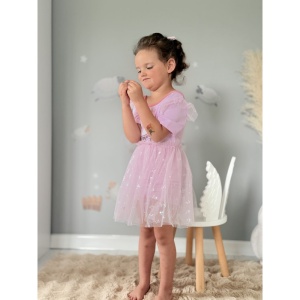 Costum de Baie Intreg pentru Copii, Model Salopeta cu Fustita din Tull, Purple Unicorn, 49 cm - Img 3