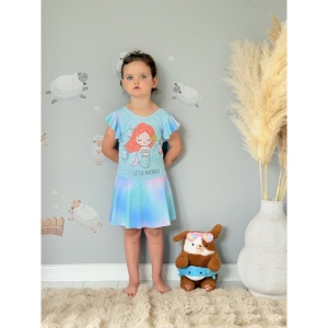 Costum de Baie Intreg pentru Copii, Model Salopeta cu Fustita, Mermaid Blue, 54 cm