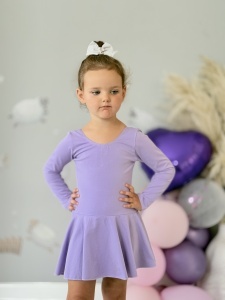 Costum pentru Dans/Gimnastica, Body cu Capse si Fustita, Maneca Lunga, Bumbac, Mov - Img 2