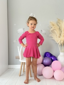 Costum pentru Dans/Gimnastica, Body cu Fustita, Maneca Lunga, Bumbac, Fucsia