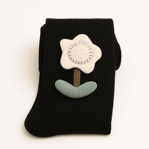 Dres cu Talpa pentru Copii, Negru, cu Floare, Bumbac Gros - Img 2