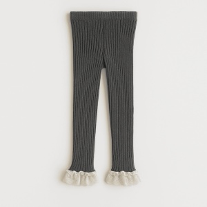 Dres fara Talpa pentru Copii, cu Dantela, Gri Inchis, Bumbac Gros
