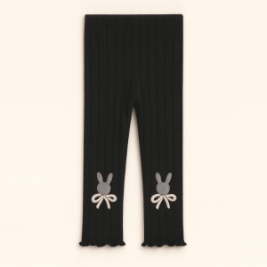 Dres Fara Talpa pentru Copii, Negru, cu Iepuras Brodat, Bumbac Gros