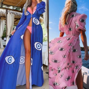 Halat Lung Plaja, Elegant, Pink Evil Eye, Marime Universala - Img 2