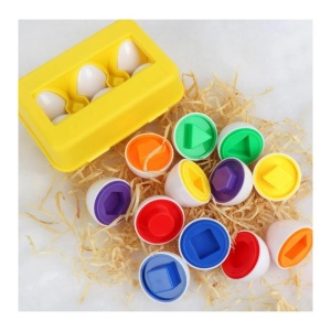 Joc de asociere Montessori, Forme Geometrice Cofraj cu Oua, 6 Bucati, Multicolor, Plastic - Img 2
