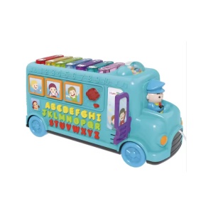 Jucarie Interactiva Multifinctionala Autobuz Scolar, cu Litere si Sunete, Albastru, 32 x 12 cm, 0 luni+
