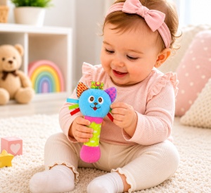 Jucarie Senzoriala Multicolora pentru Bebe, Plus, cu Sunet, Model Pisica - Img 4