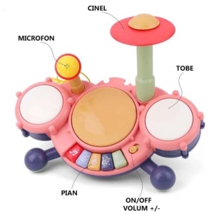 Jucarie Set Tobe Interactive Bebelusi, Microfon, Volum Ajustabil, Functie Pian, Lumini, Roz, 32x28x20 Cm, 18 luni+ - Img 2
