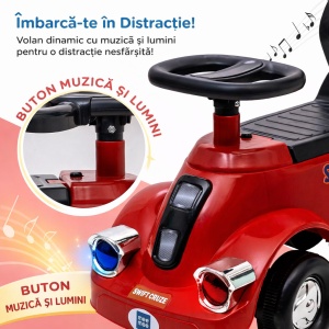 Mașinuță Copii 3 în 1 Ride On, Roșu, cu Mâner Părinte, Bară de Protecție 360°, Volan Interactiv - Img 4
