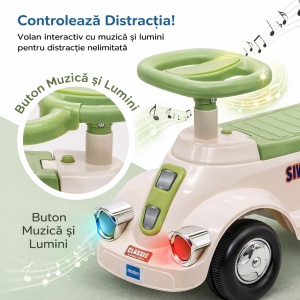 Mașinuță Copii 3 în 1 Ride On, Verde cu Mâner Părinte, Bară de Protecție 360°, Volan Interactiv - Img 7