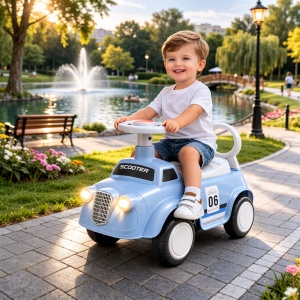 Mașinuță Fără Pedale pentru Copii Bleu, cu Spațiu de Depozitare, Faruri Luminoase și Volan 360° – Ride On Copii 1-3 Ani - Img 3