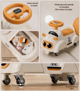Mașinuță Ride-On pentru Bebeluși și Copii 0-4 Ani, Plastic PP,Crem – Galben - Img 2
