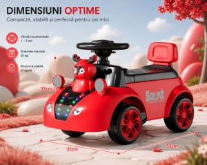 Mașinuță Ride-On pentru Copii 1-3 Ani, cu Lumini LED și Muzică, Model Ren, Rosu - Img 2