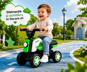 Motocicletă Ride-On pentru Copii Verde, Fără Pedale - Img 3
