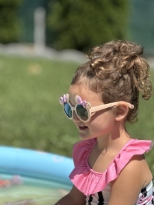 Ochelari de Soare pentru Copii, Marime Universala, Nude cu Fundite Lila, Plastic - Img 4