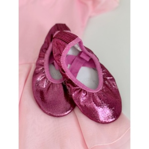 Pantofi Pentru Dans/Balet Fetite, cu Elastic, Rose cu Sclipici, Textil