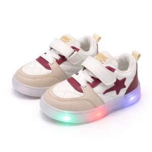 Pantofi Sport pentru Copii cu LED, Crem -Vișiniu, Talpă Luminoasă Flexibilă, Închidere cu Scai, Design Modern și Confortabil - Img 2