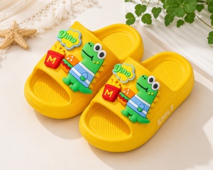 Papuci Copii Galbeni din Spumă, Model Dino Slide, Ușori, Confortabili și Antiderapanți - Img 3