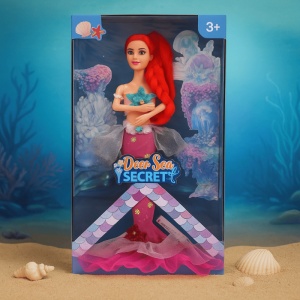 Papusa Sirena cu Par lung Rosu, cu Accesorii, Plastic, 33 cm, 3 ani+