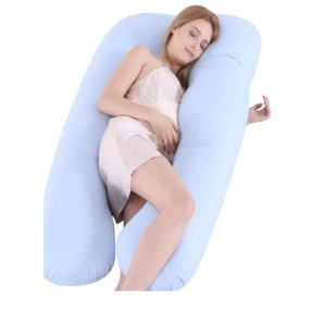 Perna Multifunctionala Gravide, Forma U, Interior Fibre de Poliester, Bumbac, Baby Blue