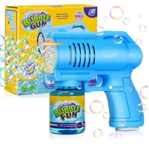 Pistol Albastru pentru Baloane de Săpun Bubble Blaster, cu Efecte Luminoase LED, Funcționare pe Baterii