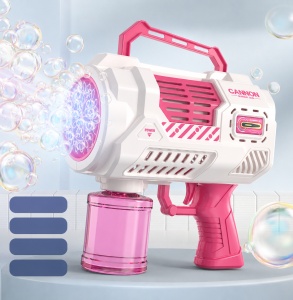 Pistol pentru Baloane de Săpun Bubble Blaster Space Pro Roz-Alb, cu Efecte Luminoase LED, Funcționează pe Baterii - Img 2