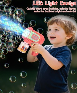 Pistol pentru Baloane de Săpun Bubble Blaster Turbo Roz-Verde, 10 Orificii, Lumini LED, Funcționare pe Baterii - Img 4