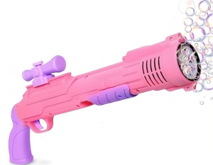 Pistol Tip Pușcă Roz pentru Baloane de Săpun cu Lumini LED, Funcționare pe Baterii
