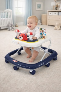 Premergător Bebe Bleumarin Pliabil cu Jucării Interactive, Reglabil pe înălțime și roți 360° - Img 3