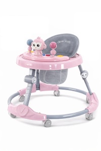 Premergător Bebe Pliabil, 6-18 Luni, Reglabil pe 6 Niveluri, cu Centru de Activități Model Maimuță, Roz/Gri