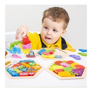Puzzle din Lemn Montessori, Animale Domestice, Stivuire, 10 bucati, 20 cm x 20 cm - Img 2