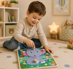 Puzzle Elefantel din Lemn, 4 Piese, 15 cm x 15 cm - Img 3