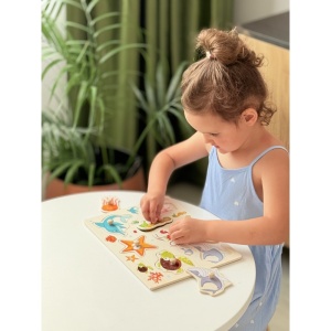 Puzzle Montessori din Lemn, Model Animale Marine 2, 7 Piese, Dimensiune 30x22.5 cm - Img 2