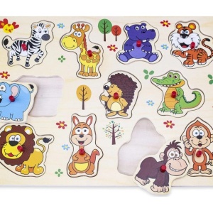 Puzzle Montessori din Lemn, Model Jungla 2, 12 Piese, Dimensiune 30x22.5 cm