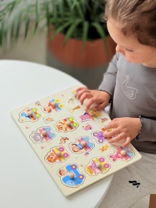 Puzzle Montessori din Lemn, Zoo Trenulet ,7 Piese, Dimensiune 30x22.5 cm - Img 3