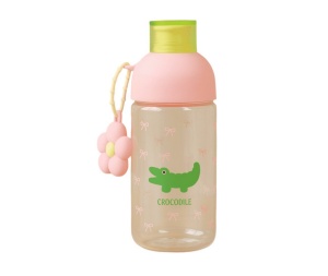 Recipient pentru Apa, Roz, Sticla, Model Crocodile si Floare, 450 ml