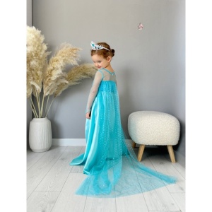Rochie Fetite Carnaval Printesa Ghetii, Saten/Tull, cu Trena si Paiete, Turquoise