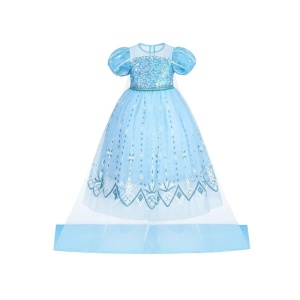 Rochie Fetite Carnaval, Printesa, Tull/Saten, Bleu, Sclipici Albastru, Accesoriu Pelerina - Img 2
